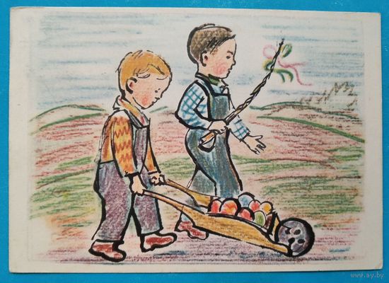 Пасхальная открытка. Дети. Чехословакия. 1960 г. Подписана.