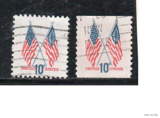 США-1973, (Мих.1126 А+С) , гаш. , Стандарт, Флаги (одиночка), 2 типа зубцовки