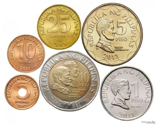 Филиппины 5, 10, 25 центов; 1, 5, 10 песо, UNC. Предложи свою цену или обмен!