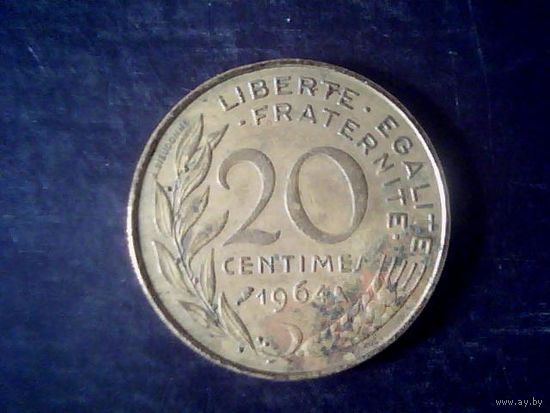 Монеты. Франция 20 сантимов 1964.