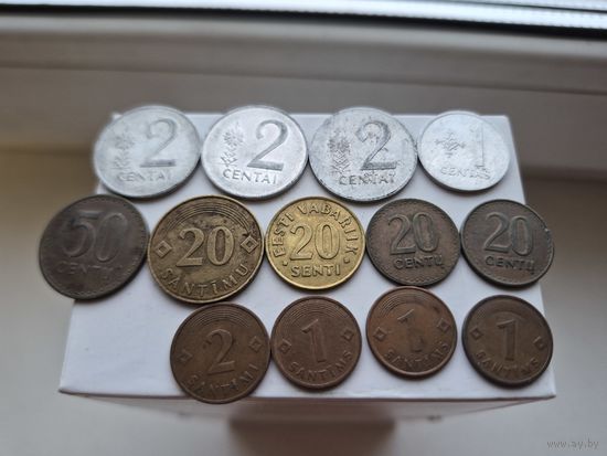 Сборный лот Литва, Латвия, Эстония. Лот состоит из 13-ти монет. Монеты не чищены. 45268