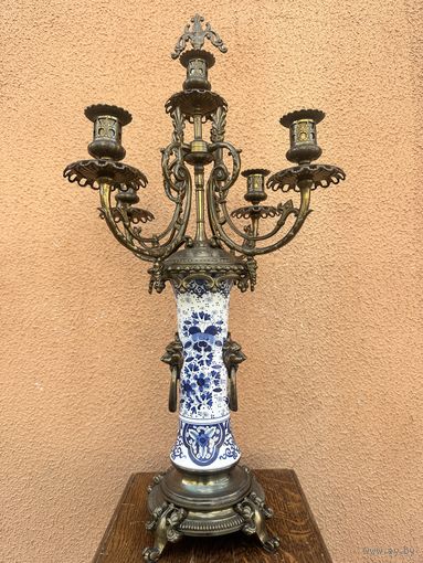 Огромный старинный роскошный подсвечник, фарфор, бронза, Европа, много лотов с рубля