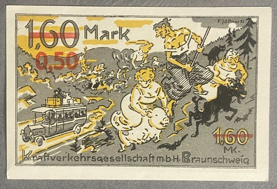 Нотгельд 1.6 марки 1921 год. Брауншвейг,. Веймарская республика