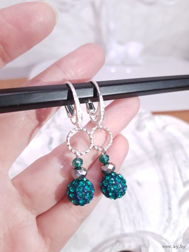 Серьги из страз Сваровски бирюзовые