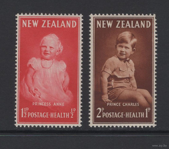 Новая Зеландия 1952** Королевские дети Принцесса Анна и принц Чарльз SG#710-711