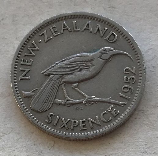 Новая Зеландия 6 пенсов 1952 птица Гуйя Георг VI - последний год правления!