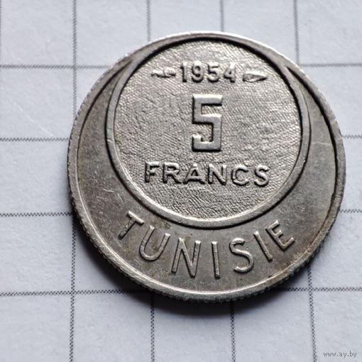 5 франков Тунис 1954 года. Мухамед 8 аль-Амин.
