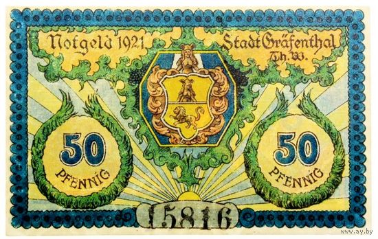 РАСПРОДАЖА!!! - ГЕРМАНИЯ ГРАВЕНТАЛЬ (ГЕССЕН) 50 пфеннигов 1921 год - UNC!