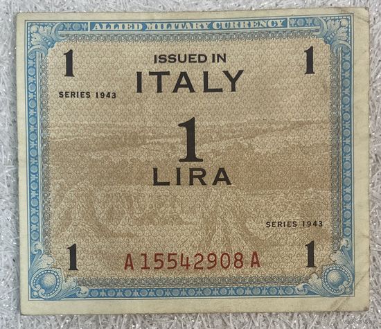Банкнота Союзная оккупация Италии 1 лира 1943 год
