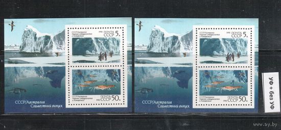 СССР-1990, (Заг.Бл.216)  ** , Антарктида, обычная + флуоресцентная бумаги