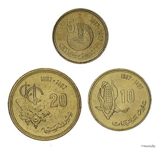 Марокко набор монет 5, 10, 20 сантим 1987 года, UNC. ФАО - пшеница, кукуруза, хлопок. Предложи свою цену или обмен!