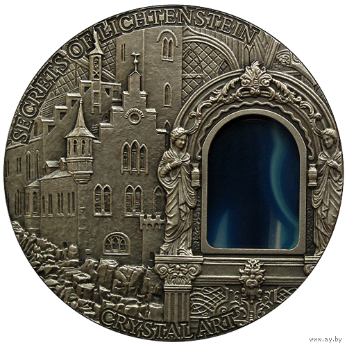 RARE Ниуэ 2 доллара 2012г. Хрустальное искусство: "Секреты Лихтенштейна. Агат". Монета в капсуле; подарочном футляре; сертификат; коробка. СЕРЕБРО 62,27гр.(2 oz).