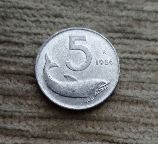 Werty71 Италия 5 лир 1986 Рыба Дельфин