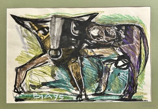 Акулов В.И;43/61см;1995г;"Альфа-самец",1995г. Смешанная техника. Размер 43х61 см.