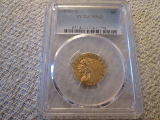 5  долларов  ,  США ,  1909  г.  PCGS MS62