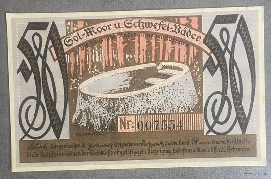 Нотгельд Бад-Ольдеслое 50 пфеннигов 1921 год. Веймарская республика