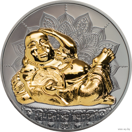 RARE Палау 10 долларов 2018г. "Смеющийся будда II". Black Proof. Монета в капсуле; шикарном подарочном футляре; сертификат; коробка. СЕРЕБРО 62,20гр.(2 oz).