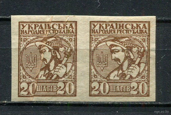 Восточная Украина (Гражданская война) - 1918 - Символы Украины 20шаг - (сцепка с помятостью) - [Mi.2B] - 1 марка. MH.  (Лот 7Jo)-T4P15