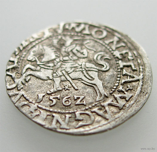 Полугрош 1562, Жигимонт Август, Вильно. Ав: окончание легенды - LI, Рв: хвост Погони вверх, окончание легенды - LITV