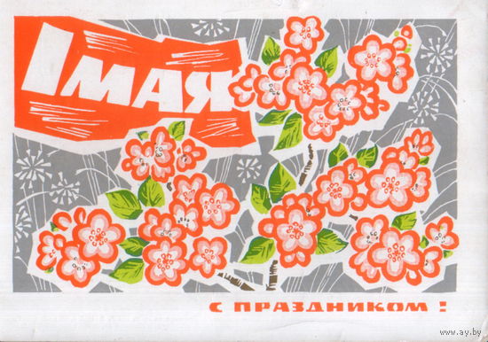 Подписанная открытка 1968г. "1 Мая. Цветущая яблоня" худ. И. Дергилев