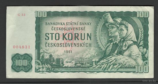 Чехословакия 100 крон 1961 года. Тип Р-91k. Серия G 33. Состояние XF-