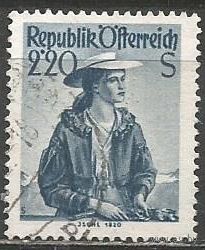 Австрия. Национальные костюмы. Зальцкамергут. 1952г. Mi#978.