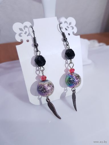 Серьги из камня лавы и чешского стекла, сталь