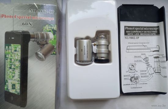 Микроскоп для телефона 60x с LED подсветкой