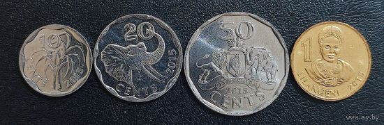 Эсватини (Свазиленд) 10, 20, 50 центов, 1 лилангени 2015 года (набор 4 монеты).