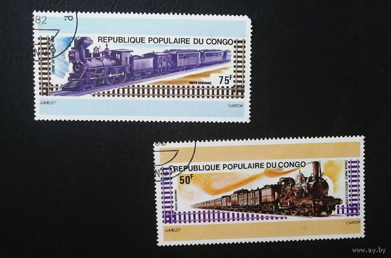 Конго 1975 г. Локомотивы. Поезда. Железная дорога. AirMail, полная серия из 2 марок #0129-Т1P23