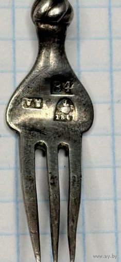 С 1 РУБЛЯ! ВИЛКА 1861 ГОД СЕРЕБРО 84 ПРОБА ДЛЯ ФРУКТОВ