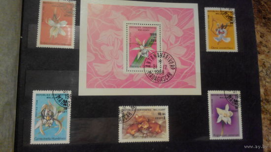 Цветы, флора, марки и блок, Мадагаскар, 1986