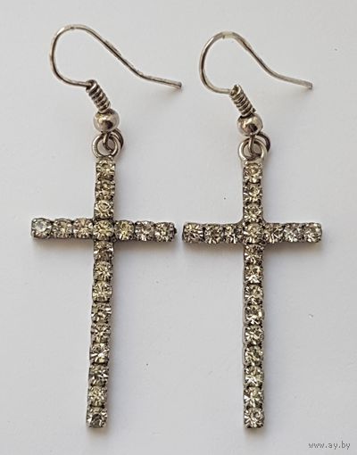 Серьги Крестики, длина 3,5 см без подвеса, ширина 1,8 см, 90-е годы
