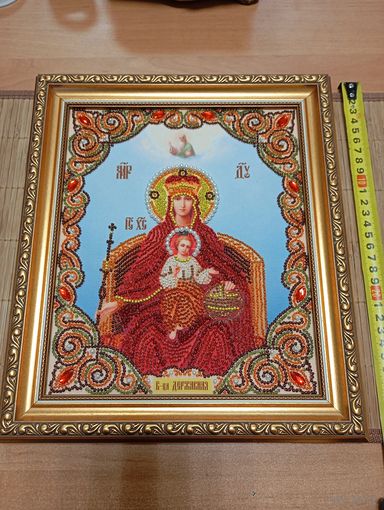 КРАСИВАЯ ИКОНА ИЗ БИСЕРА,БОГОРОДИЦА ДЕРЖАВНАЯ!РУЧНАЯ РАБОТА!