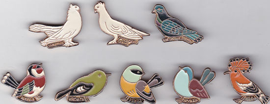 Птицы: чубатый голубь, голубь орловский белый, сизый голубь, щегол, иволга, ремез, жулан и удод.