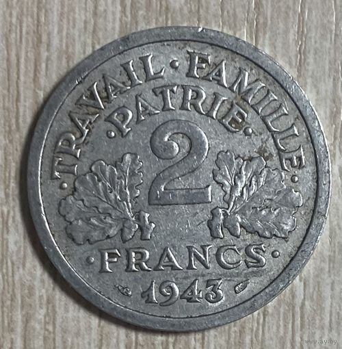 Монета 2 франка 1943 год. Франция. Режим Виши.