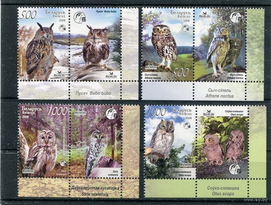 Беларусь 2008. Фауна. Совы. Серия с купоном