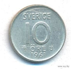 Швеция 10 эре 1961 года Ag _состояние VF
