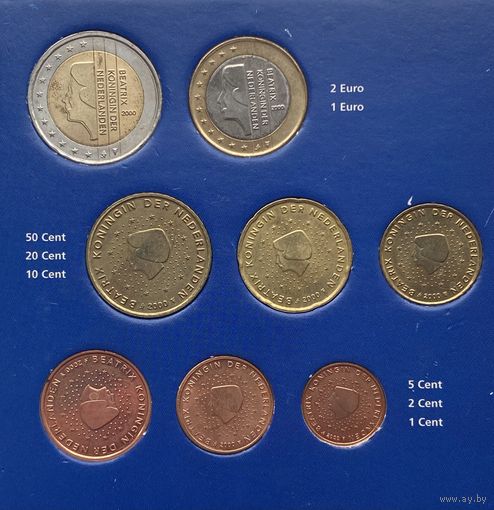 Нидерланды 1, 2, 5, 10, 20, 50 евроцентов, 1,2 евро 2000 г. Годовой набор монет