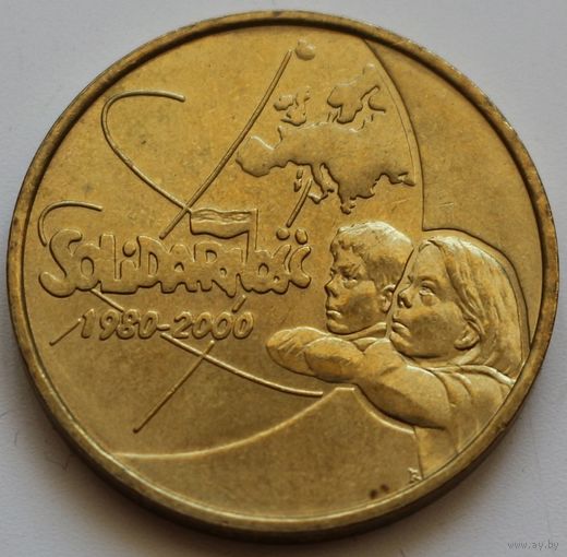 Польша 2 злотых 2000 год "20 лет независимому самоуправляемому профсоюзу Солидарность"