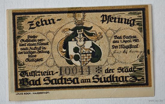 1921 год 10   пфеннигов    Германия