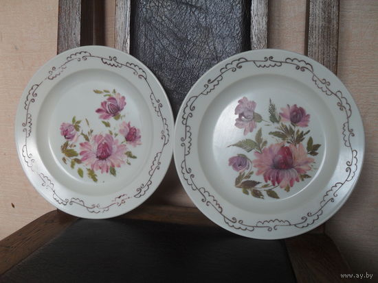 Настенная тарелка 2 шт.Новосибирск.З-д Пластмасс.Ручная роспись.50-е.