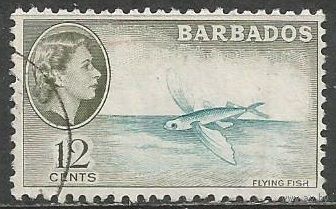 Барбадос. Королева Елизавета II. Летающая рыба. 1953г. Mi#210.