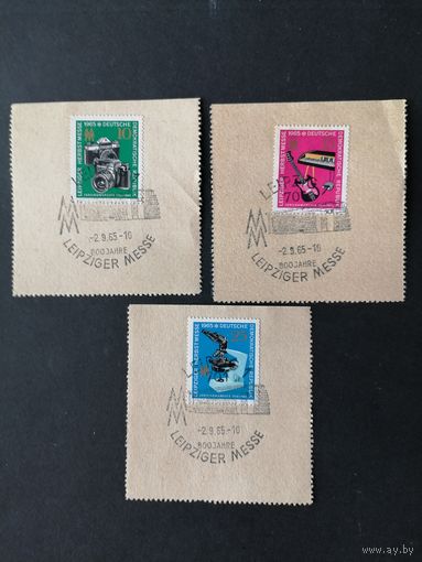 ГДР 1965 Полная серия марок на вырезках "Лейпцигская осенняя ярмарка" (спецгашение) Mi.1130-1132 каталог 1.00 евро