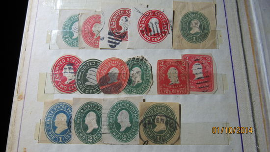 Вырезки конвертов и карточек США (напечатанный знак оплаты).