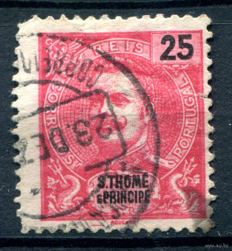 Португальские колонии - Сан Томе и Принсипи - 1903г. - Король Карлуш I, 25 R - 1 марка - гашёная [Mi 88]. #1-Po-23-A-1
