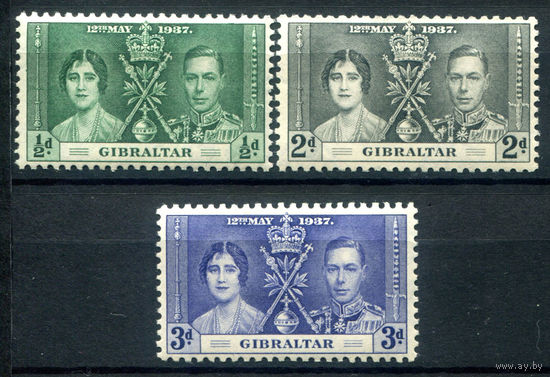 Британские колонии - Гибралтар - 1937г. - коронация короля Георга VI и королевы Елизаветы - 3 марки - полная серия, MLH, MH [Mi 104-106]. #2-Bc-132-B-2