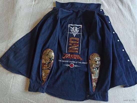 Эксклюзивная японская джинсовая -футболка с вышивкой .