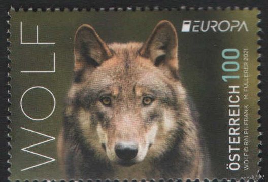Марка Австрии. Европа. Волк, исчезающие животные