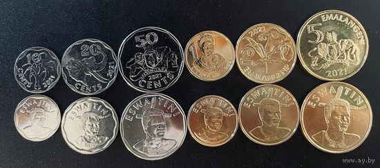 Эсватини Свазиленд Набор 6 монет 10, 20, 50 центов, 1, 2, 5 эмалангени 2021 UNC